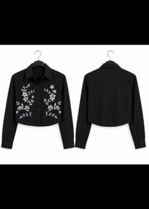 Embroidered Cropped Black Shirt