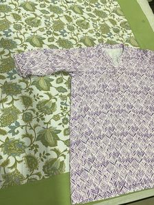 Purple Leaf Print Kurta