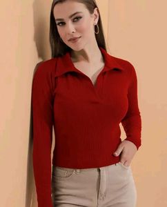 💗🌸Red Ribbed Collared Top🌸💗