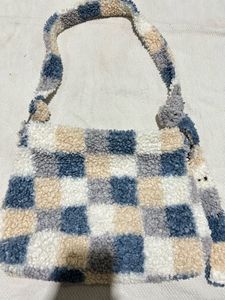 Fuzzy Checkerboard Shoulder Bag