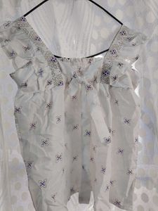 White Cotton Blouse with Ethnic Print