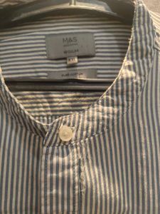 Marks and Spencers Men's Striped Band Collar Shirt