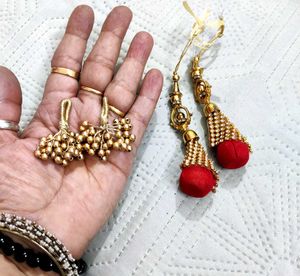 Ethnic Gold &amp; Red Tassels set of 4( Latka