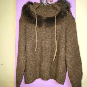 Oversized Brown Faux Fur Hoodie
