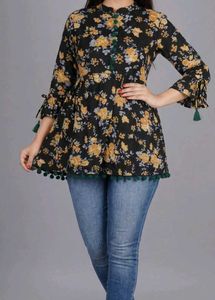 Stylish Floral Print Peplum Kurti