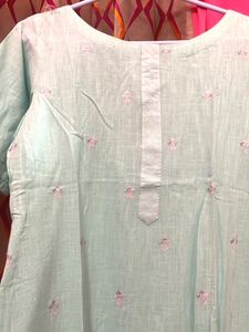 Light Blue Kurta Set With Printed Floral Dupatta