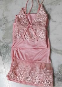 Lace Trimmed Pink Lingerie 2piece Set