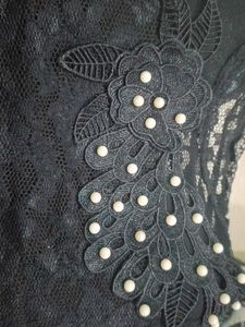 Elegant Black Lace Top with Pearl Embellishments