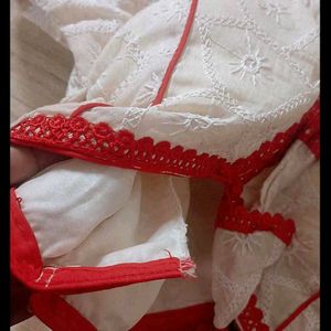 (New)Designer White Blouse with Red Trim