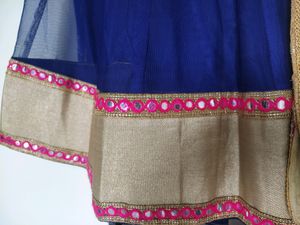 Indo western blue and beige color net with dupatta