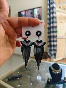 Trendy Chic Black Dangle Earrings