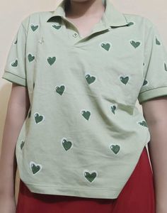 Cute Heart Print Polo Shirt size L