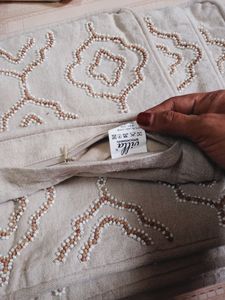 Designer Cushion Cover Total New No Uesd Cover Zeep Lock 🔐 White Moti &amp; Wooden Brown 🟤 Moti Very Beautiful