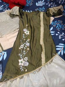 Olive Green Embroidered Kurta Set