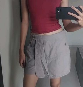 Combo of Grey Cargo Skort and Red Cami Top