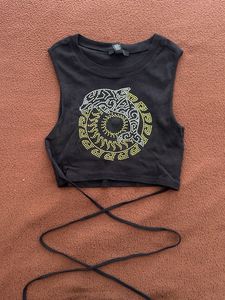 Sparkly Dolphin & Sun Crop Top with Tie Back