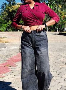Burgundy wrap top
