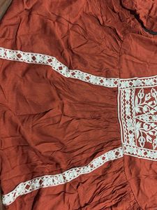 Embroidered Rust Cotton Kurta
