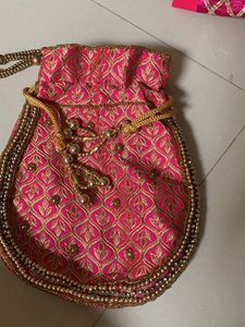 Pink & Gold Embroidered Potli Bag