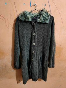 Ladies Winter Long Woolen Cardigan Coat with Fur C