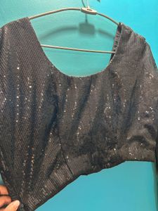 Sparkly Black &amp; Teal Saree Ombre Blouse