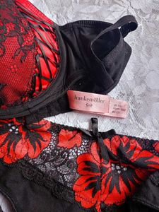 Red &amp; Black Lace Bra &amp; Panty Set
