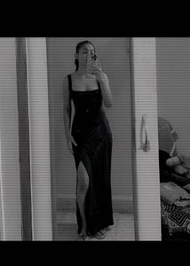 Elegant Navy Blue High Slit Dress
