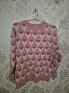 Pink Heart Pattern Sweater