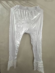 White Lace Trim Leggings
