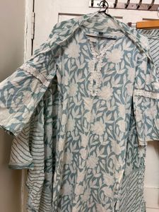 Teal Floral Kurta Set no pant