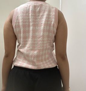 Cute Pink Houndstooth Sweater Vest