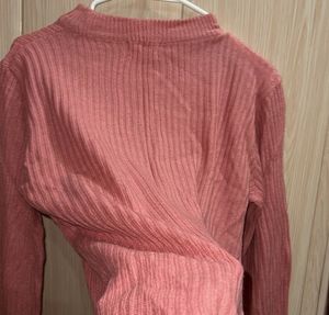 Pink Ribbed Korean Knit Bell Sleeve Top