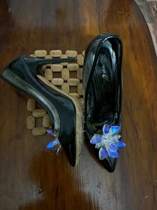 Black Heels with Floral Detail
