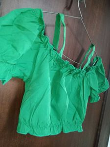 Emerald Green Off-Shoulder Crop Top no 104