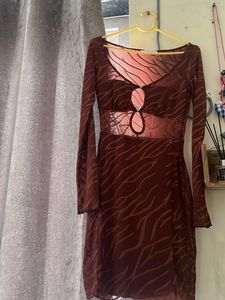 Sheer Patterned Long Sleeve Dress