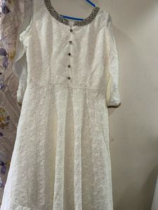 new white chikankari sequence work gown