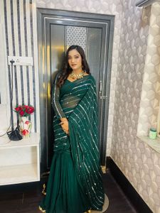Elegant ready to wear Green Embellished Saree
