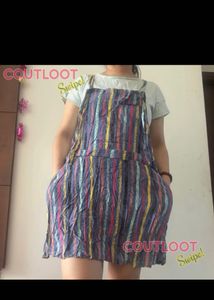 Striped Overall Dress with T-Shirt