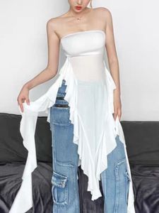 tube neckline mesh ruffled top