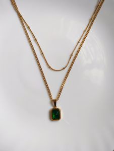 Green Stone Double Chain Necklace ✨