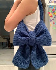 Chunky Blue Bow Crochet Shoulder Bag