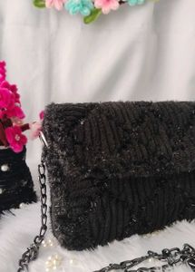 Chic Black Textured Clutch Bag