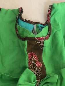 Stiched Cute Green Frock with Print Border