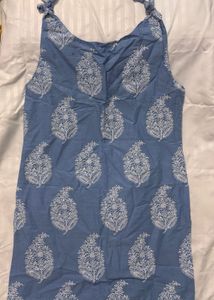 blue block print tie-strap kurti top