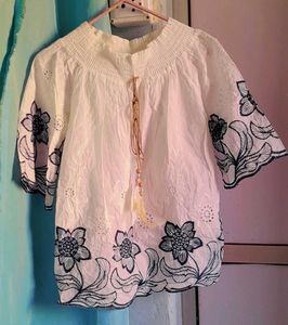 White Floral Embroidered Top
