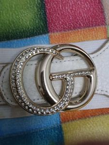 Stylish White Elastic Waist Belt with GG Buckle