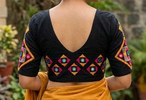 Embellished Black Cotton Blouse