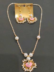 Pearl kundan enamel Necklace & Earring Set