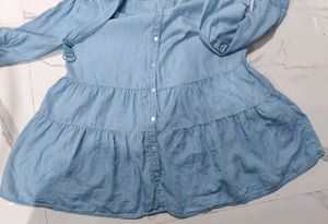 Tween Denim Tiered Midi Dress