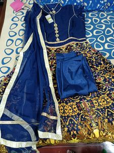 Elegant Blue &amp; Gold Lehenga Choli